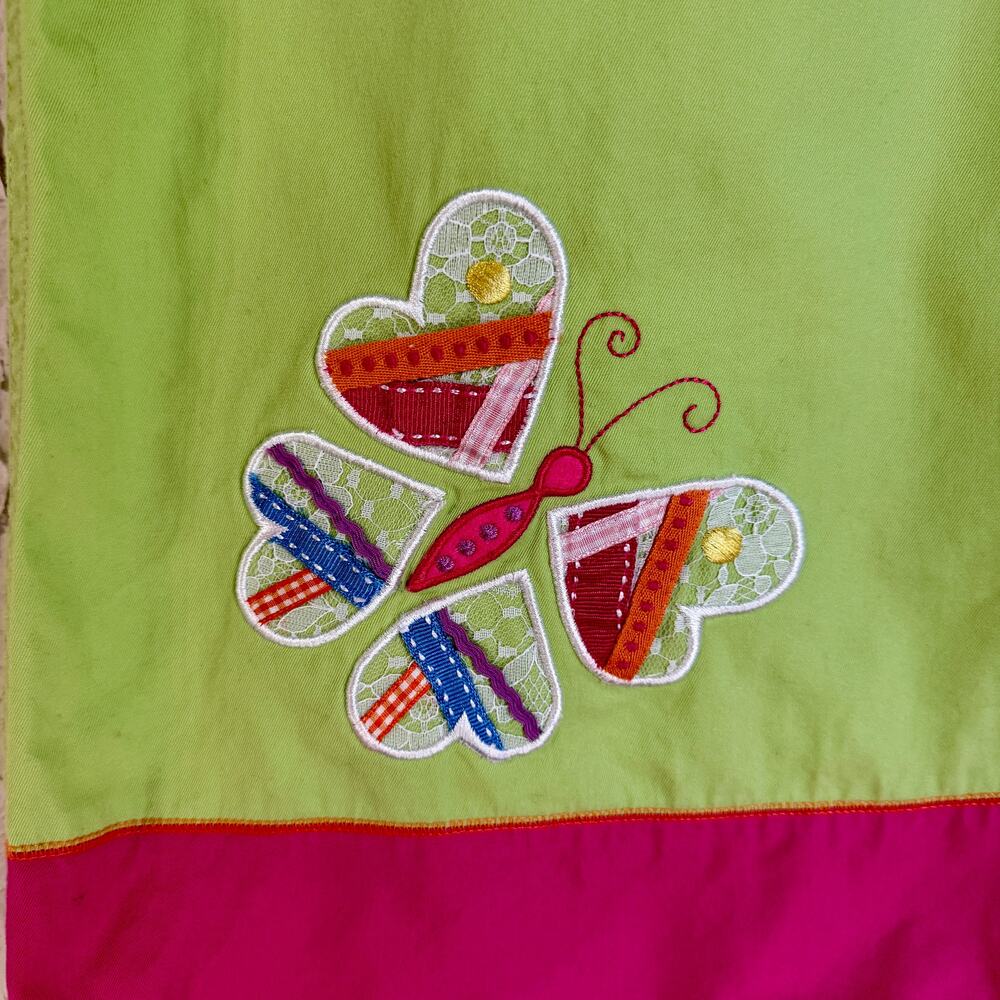 Talbots Kids Girls Size 8 Butterfly Applique Shift Dress Lime Green Pink Cotton - Picture 4 of 8